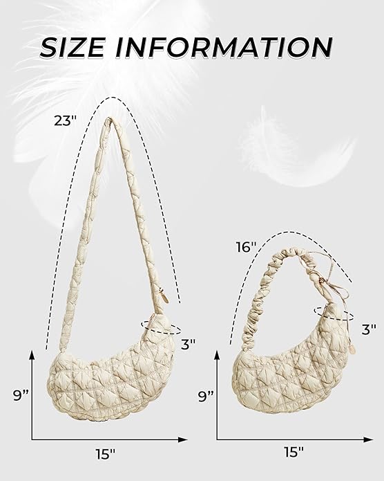 The Puffy Quilted Crossbody Bag being worn over the shoulder, showing its perfect size and style.