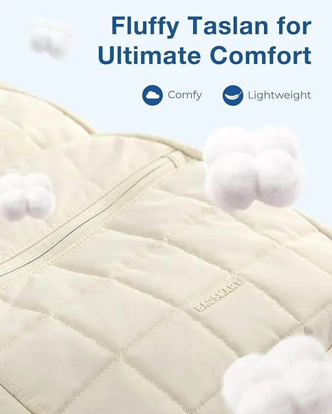 Close-up detail shot of the backpack's quilted stitching and soft material.