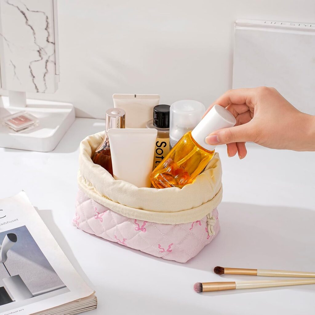 The bag in a charming heart and bow pattern, showing its versatility and cute design.