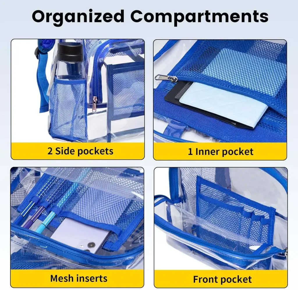 The backpack showcasing its organized interior with various items neatly placed inside.