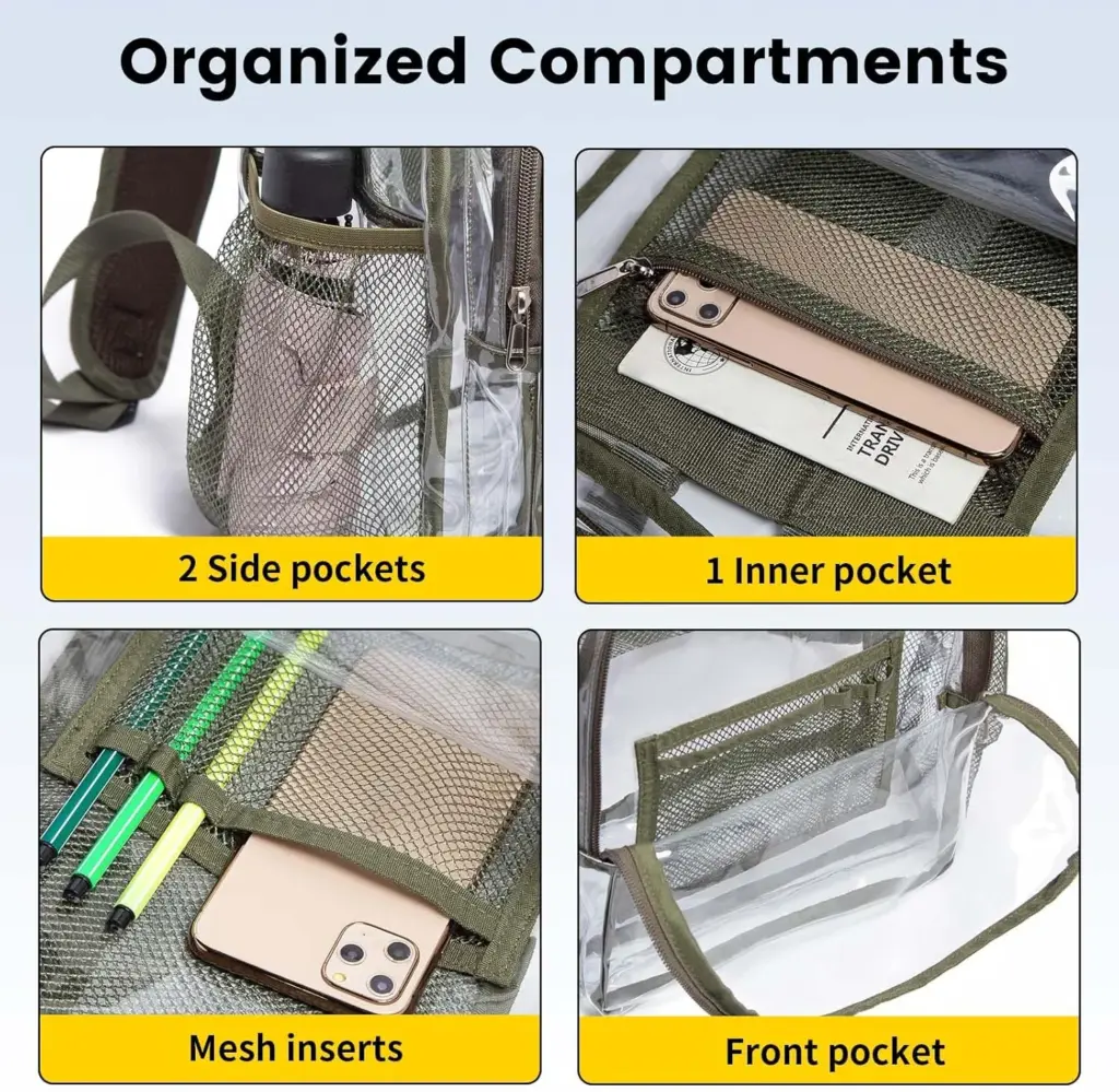 The same backpack in a green tint, showing color customization options.