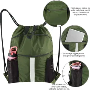 Close-up of the front zippered pocket, perfect for storing a phone and keys.