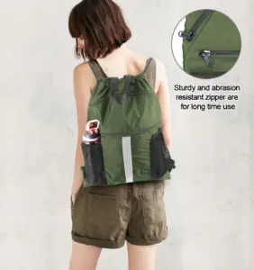 Close-up view of the durable, woven ripstop nylon fabric of the backpack.