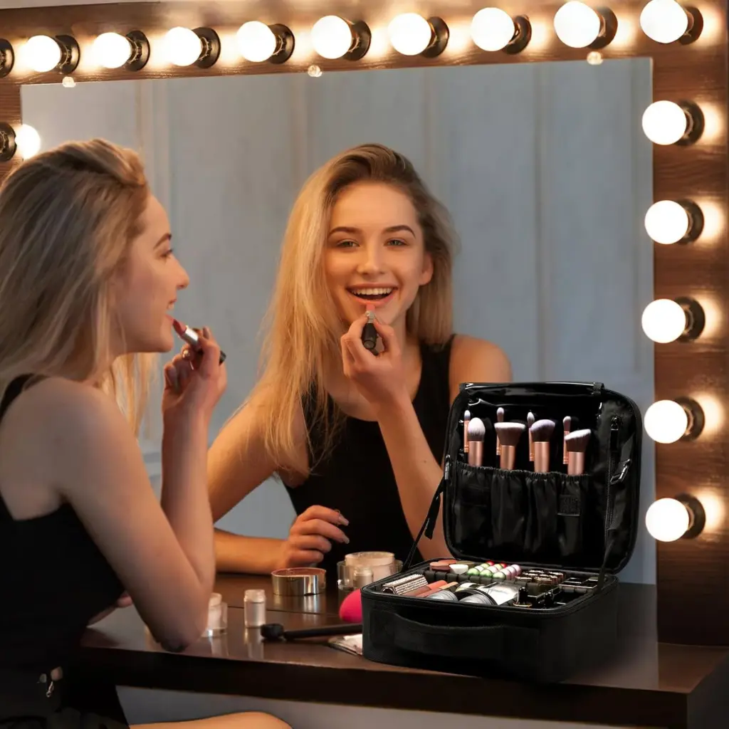 Black version of the bag being carried by the adjustable shoulder strap.