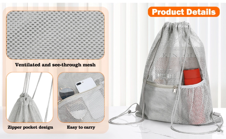 Person using the mesh drawstring backpack in a city setting