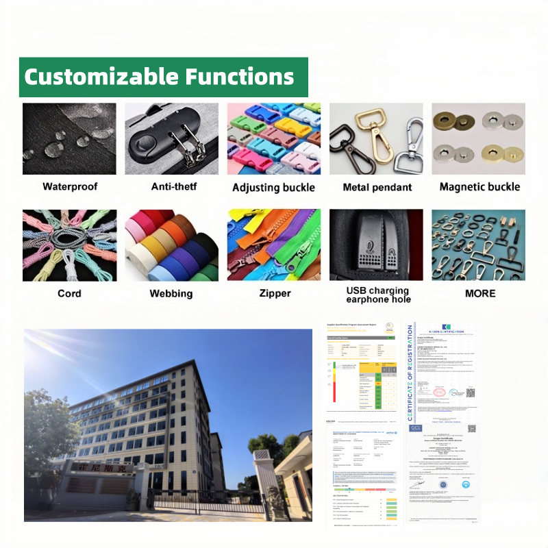 Mockup showing examples of logo embroidery and printing on the backpack