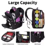 Multi-Compartment Oxford Commuter Batoh je zobrazen drží knihy, oblečení, notebook, a cestovní příslušenství.