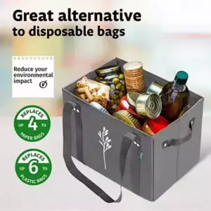 The Large Capacity Non-Woven Picnic Shopping Bag is offered as an OEM/ODM solution and promoted as an eco-friendly, reusable alternative to disposable bags, ideal for carrying groceries.