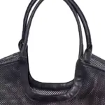 Izbliza crne mrežice s odvojivom kožnom torbicom, s kožnim ručkama na bijeloj pozadini, Idealno za prilagodbu OEM ODM.