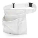 Electrician/Repairer's Canvas Tool Pouch Belt in white, A 'nochdadh ioma-phòcaid, Strap a ghabhas atharrachadh, agus buckle plastaig; foirfe airson feumalachdan iodem oem / odm. Air a thaisbeanadh air cùl geal.