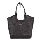 Crna mreža s odvojivom kožnom torbicom, dvostruke ručke, front center "LOGO" tekst. OEM i ODM opcije dostupne za prilagođeno brendiranje.