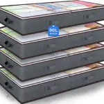 Kanp'éel jiit'iko'ob almacenamiento nook' plegable transparente yéetel asas, Apilado; labeled "90L 4 ts'aap" yéetel chuup yéetel nook' plegado.