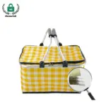 Tote di Picnic di Diseño Nobo cu controlnan geel y blanco ., mannan, i un forro isolá di plata—ideal pa personalisashon di OEM ODM ..