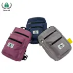 Tilu Pack Collower Pitipan / Kantong (Oem odm) dina wungu, biru, sareng kulawu sareng logis hormat ditampilkeun dina latar bodas.