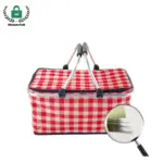 Tote di Picnic di Diseño Nobo cu patronchi di cuadra cora y blanco ., mannan, e tela detayá—ideal pa personalisashon di OEM òf ODM ..