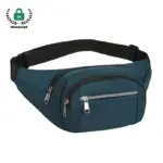 Մինիմալիստ 3-խցիկ Սպորտային գոտկատեղի փաթեթը Teal- ով երեք կայծակնային գրպանով եւ սեւ կարգավորելի ժապավենով, ցուցադրվում է սպիտակ ֆոնի վրա. OEM եւ ODM մաքսային ապրանքանիշը մատչելի է.