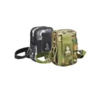 Dos paquets de cintura tàctica a l'aire lliure per fer excursions, Disponible per a comandes OEM i ODM, es mostren de costat: un de camo negre i gris, l’altra a Green Digital Camo.