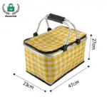 Nobo di Diseño Isolado Picnic Tote den patronchi di cuadra geel cu mannan ., tamaño 47cm x 23cm x 27cm ., mustra riba un fondo blanco .. OEM i ODM opcionnan di diseño disponibel disponibel.