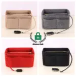 Quatre bosses de vàter de múltiples comptabilitat rectangulars a Beige, grisa, vermell, i negre, cadascun amb bosses amb cremallera i teclats adjunts.