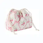 Bag còmhraidh cotan le boghaichean pinc agus pàtrain ròs air cùl geal, ri fhaighinn airson gnàthachadh oem / odm.