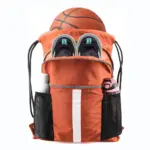 Նեյլոնե մեծ հզորությամբ բասկետբոլի գծապատկերային պայուսակն ունի բասկետբոլ, կոշիկներ, եւ երկու ջրի շիշ կողքի ԱՐՏ գրպանների մեջ; Առկա է OEM եւ ODM պատվերների համար.