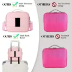 Compare our Professional Multi-Compartment Makeup Bag with Shoulder Strap to a plain pink bag—ours offers added convenience and organization that basic bags without these features can't match.
