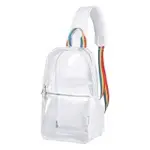 Moda PVC transparente Crossbody póoj yéetel juntúul tin juunal correa raya ti' arco iris yéetel juntúul pooj yéetel cremallera frontal, wa'alakbal uts. Perfecto utia'al u personalización u OEM leti' ODM.