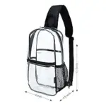 Moda PVC transparente Crossbody póoj yéetel recorte negro, pooj lateral u malla, yéetel correa ajustable; ku ye'esik yéetel mediciones-ideal utia'al u personalización OEM leti' ODM.